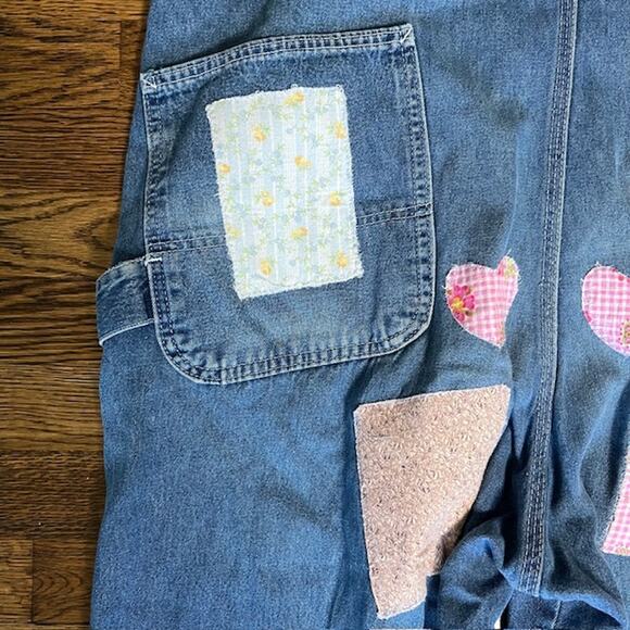 VTG Pointer Brand Denim Bib Overalls Womens XL (READ) Patchwork Western USA - Picture 14 of 16